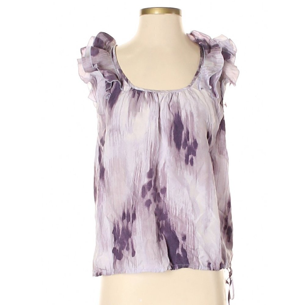 Banana Republic Women's Sz XS Sleeveless Blouse Purple Gray Floral Ruffle Straps
